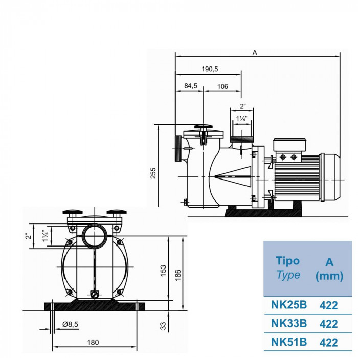 Насос Kripsol Ninfa NK 33 (220В, 8.4м3/год*6м, 0.36кВт 0.33HP) — изображение 2